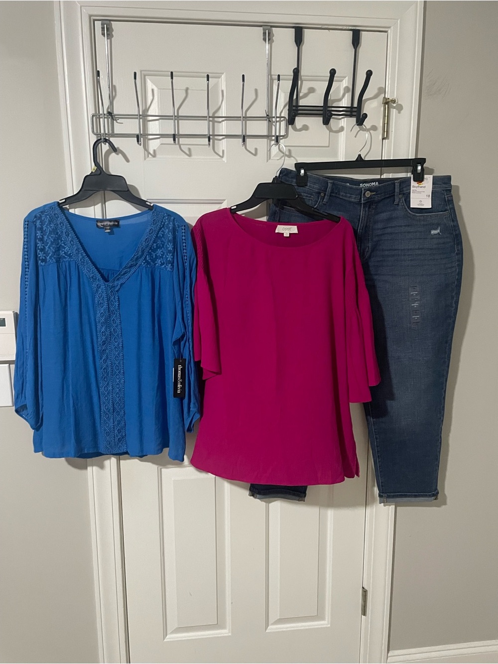 Fuchsia and blue 1x Flutter Sleeve Top new Sonoma jeans sz18